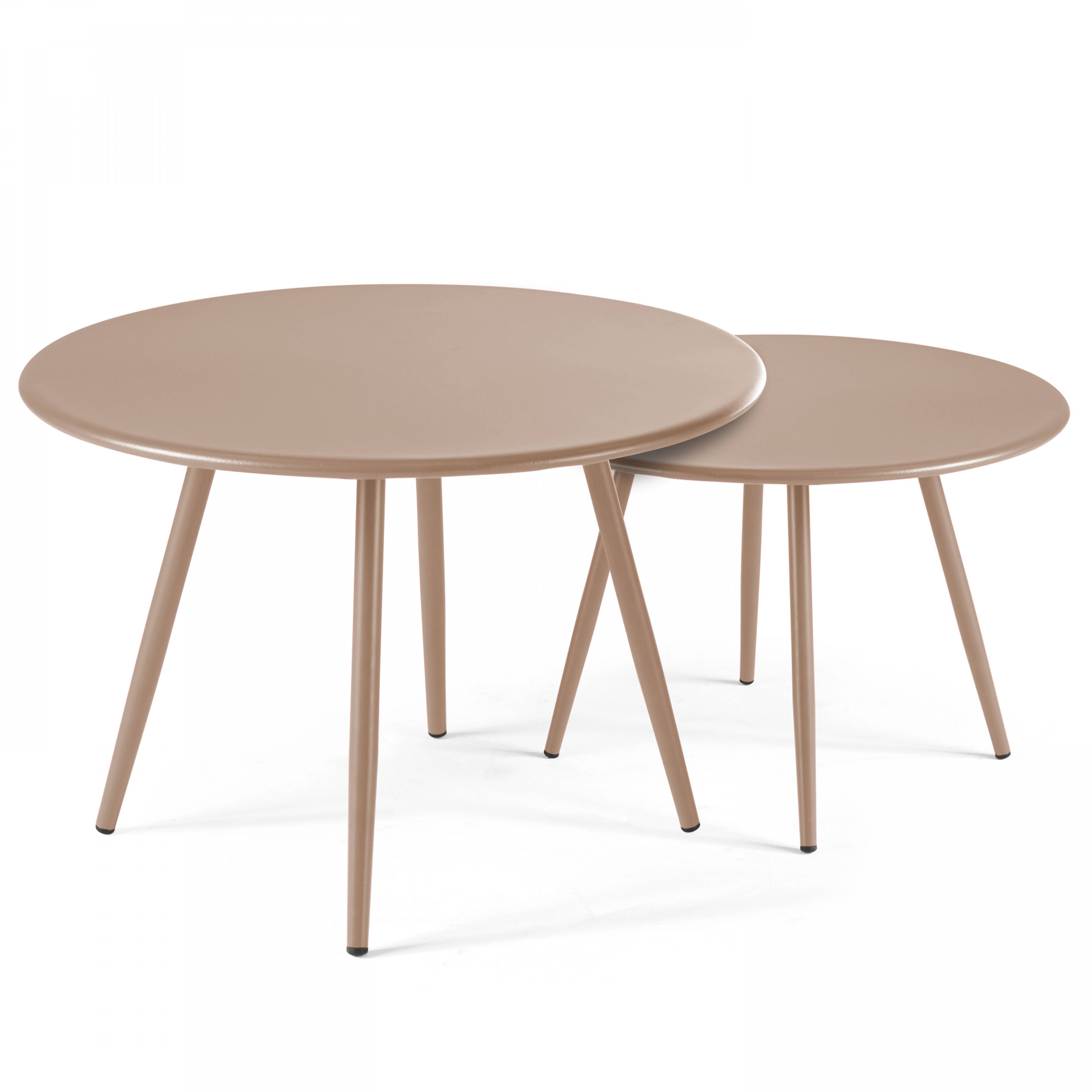 Oviala - Lot de 2 tables basses de jardin en acier taupe Palavas - Oviala - Imagen 1