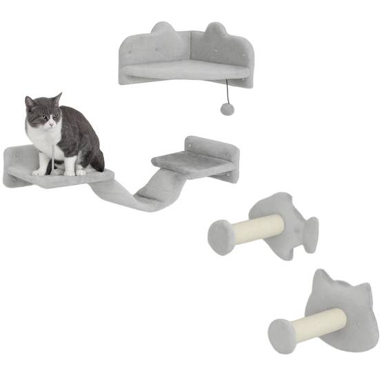 Set Étagères Murales pour Chat Design Ludique avec Griffoir Sisal et Plateformes Gris Clair - ComfortXL Outdoor Living - Image 1