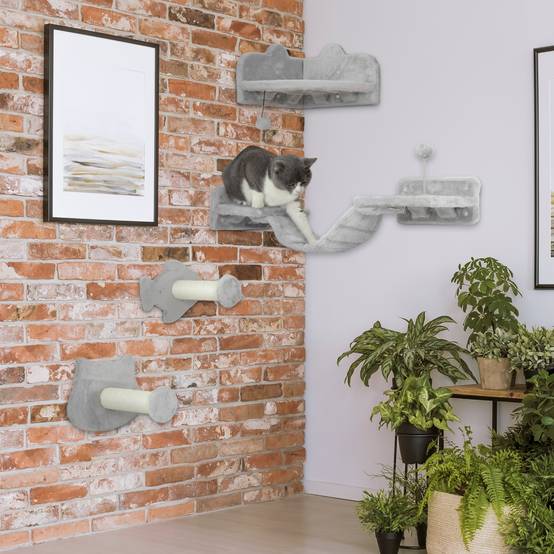 Set Étagères Murales pour Chat Design Ludique avec Griffoir Sisal et Plateformes Gris Clair - ComfortXL Outdoor Living - Image 4
