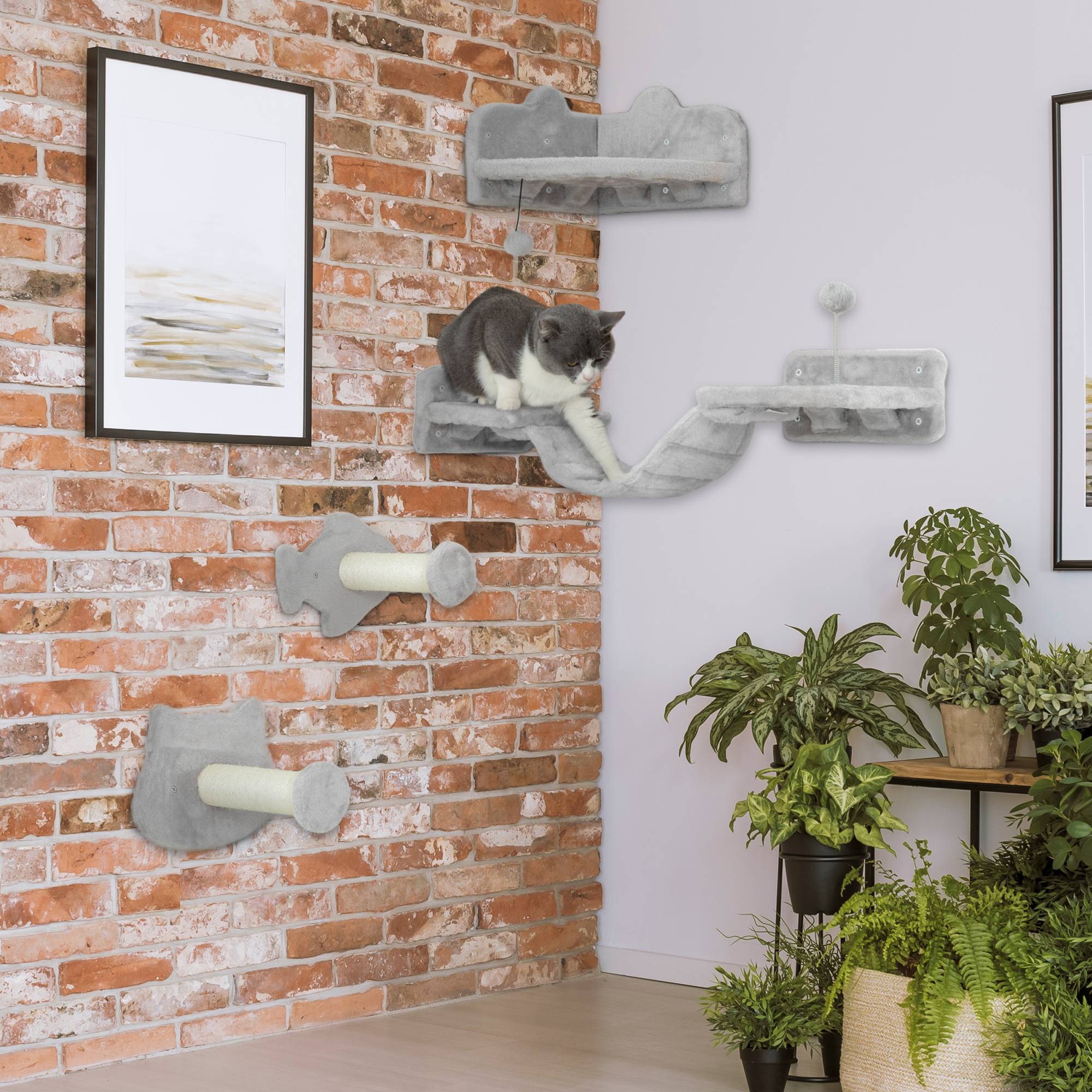 Set Étagères Murales pour Chat Design Ludique avec Griffoir Sisal et Plateformes Gris Clair - ComfortXL Outdoor Living - Image 4