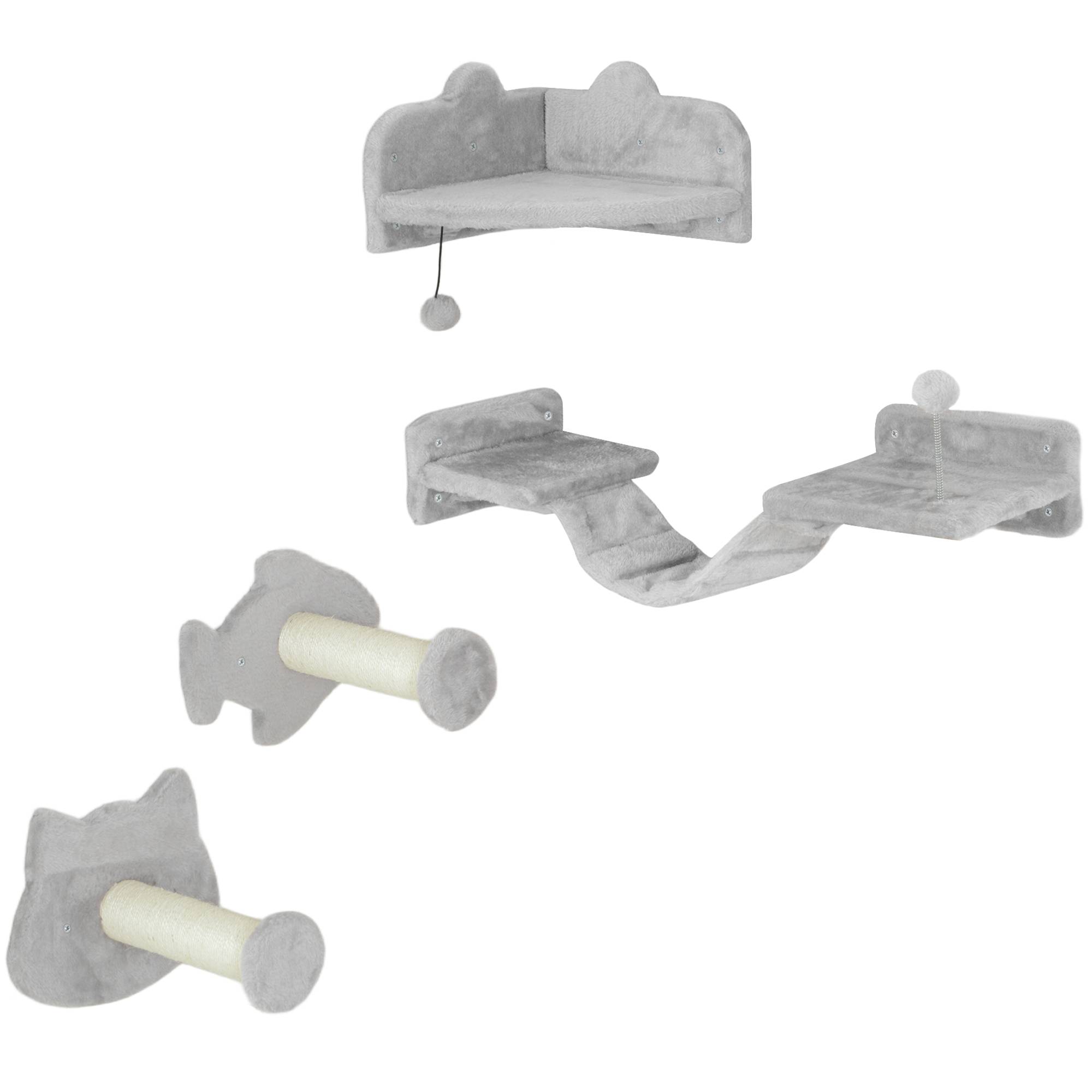 Set Étagères Murales pour Chat Design Ludique avec Griffoir Sisal et Plateformes Gris Clair - ComfortXL Outdoor Living - Image 2