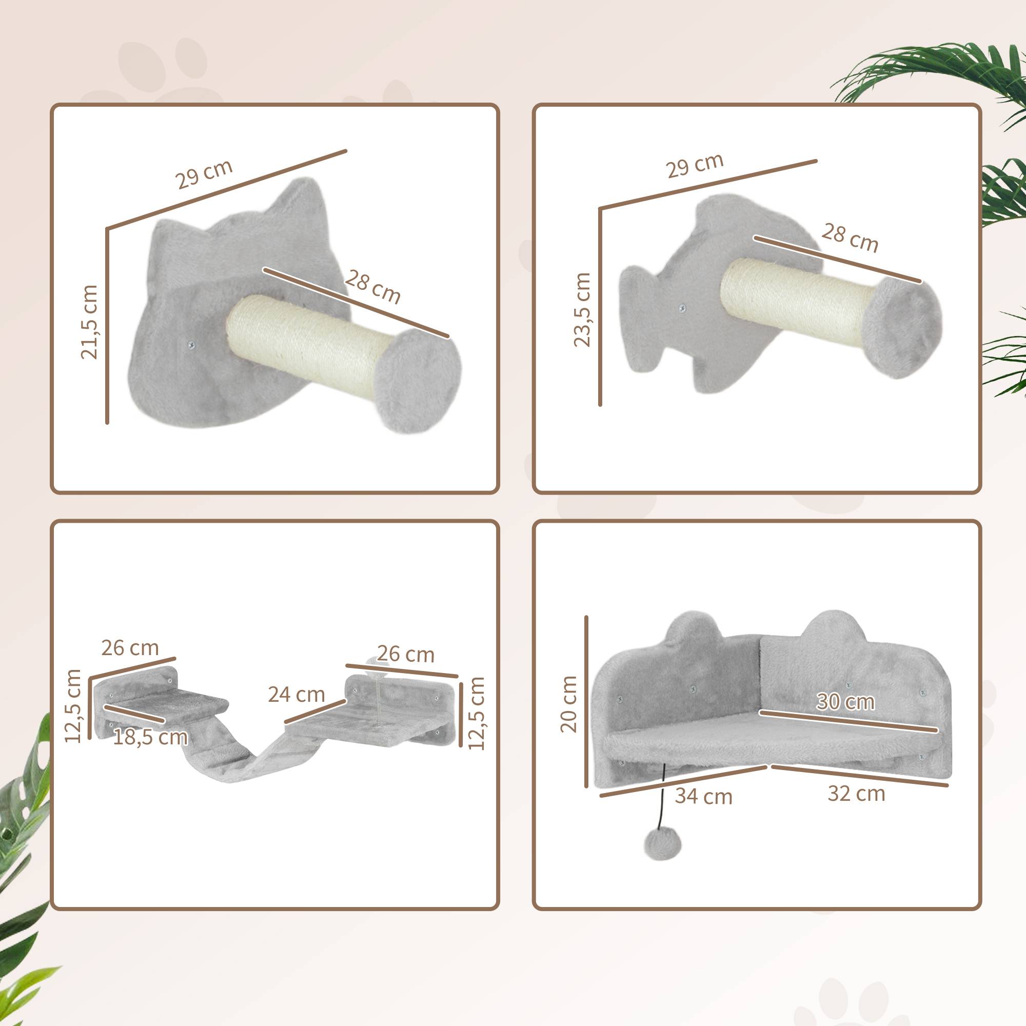 Set Étagères Murales pour Chat Design Ludique avec Griffoir Sisal et Plateformes Gris Clair - ComfortXL Outdoor Living - Image 5