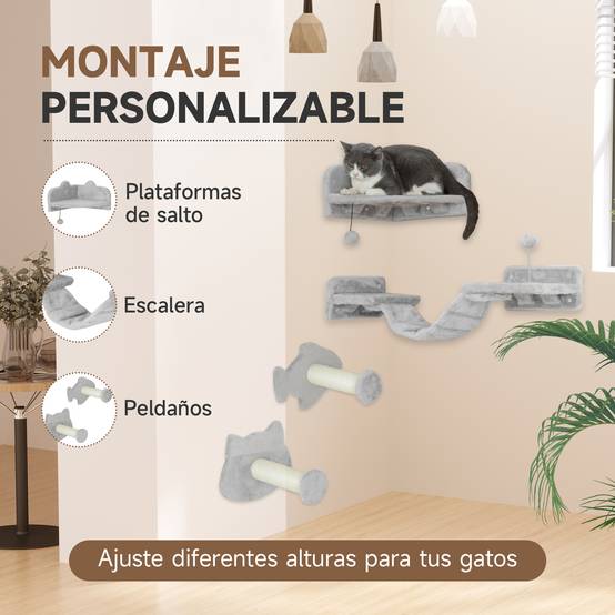 Set Étagères Murales pour Chat Design Ludique avec Griffoir Sisal et Plateformes Gris Clair - ComfortXL Outdoor Living - Image 7