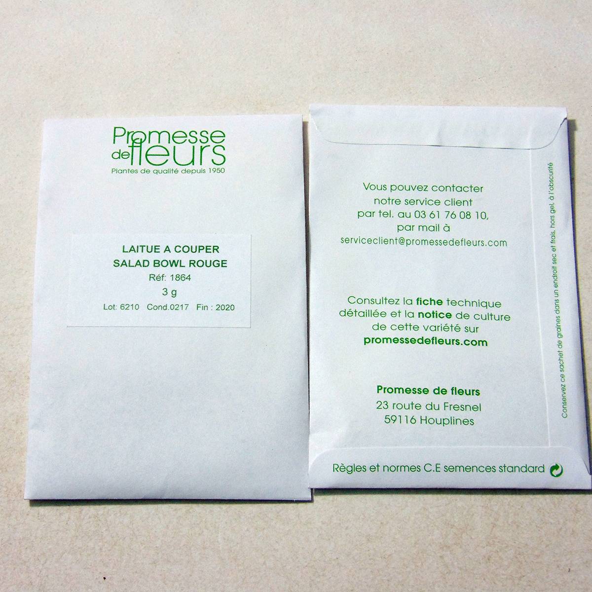 Laitue à couper Red Salad Bowl - Lactuca sativa le sachet de 2500 graines environ (3g)
