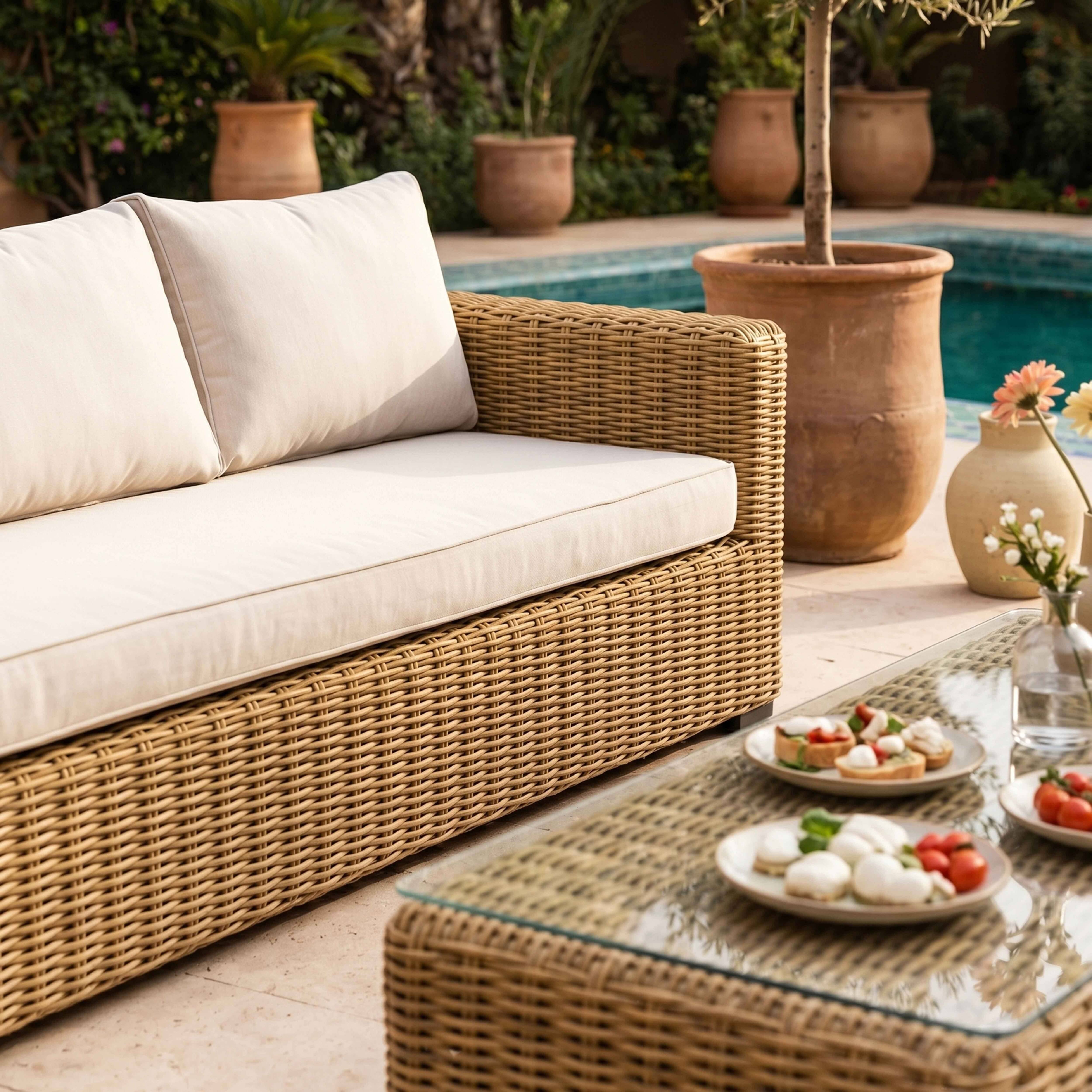 Oviala - Salon de jardin bas 7 places en résine tressée Zanzibar - Oviala - Imagen 3