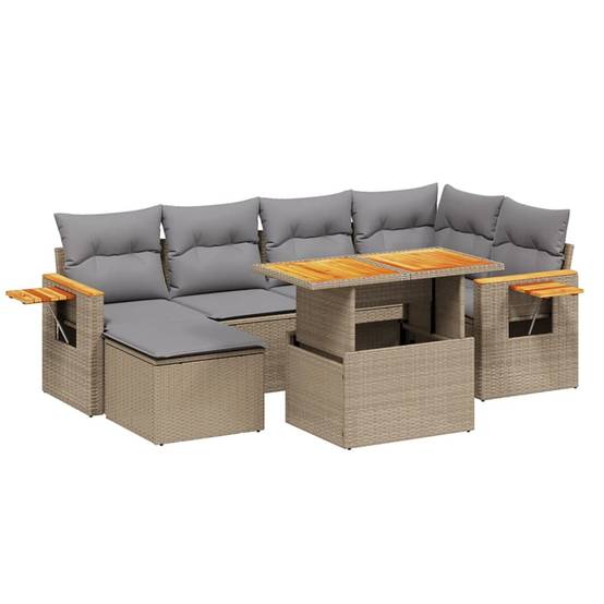 Salon de jardin 7 places Beige Résine Tressée Table Réglable et Tablette Côté – ComfortXL Outdoor Living - Image 2