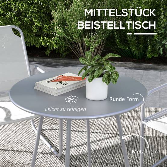 Ensemble de jardin 3 pièces : 2 fauteuils tissu respirant + table ronde Ø60 cm, gris clair - Image 4