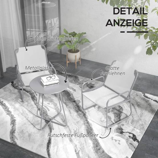 Ensemble de jardin 3 pièces : 2 fauteuils tissu respirant + table ronde Ø60 cm, gris clair - Image 7