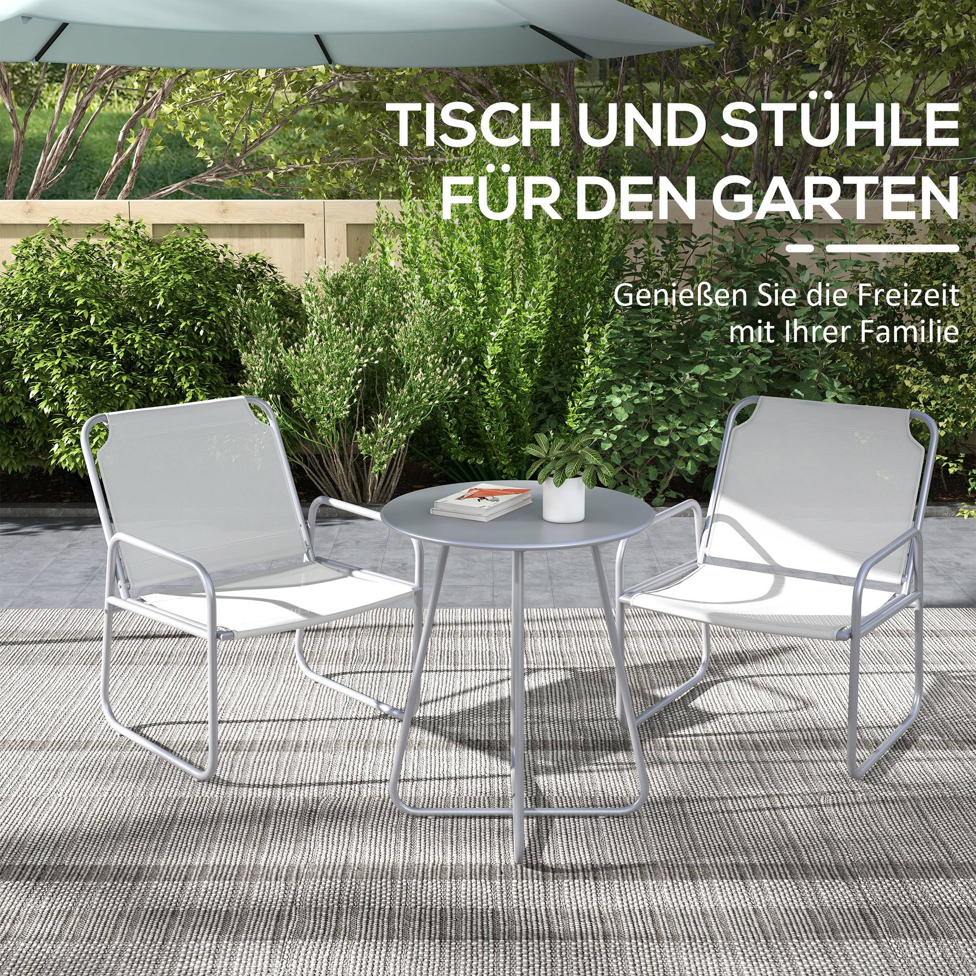 Ensemble de jardin 3 pièces : 2 fauteuils tissu respirant + table ronde Ø60 cm, gris clair - Image 5