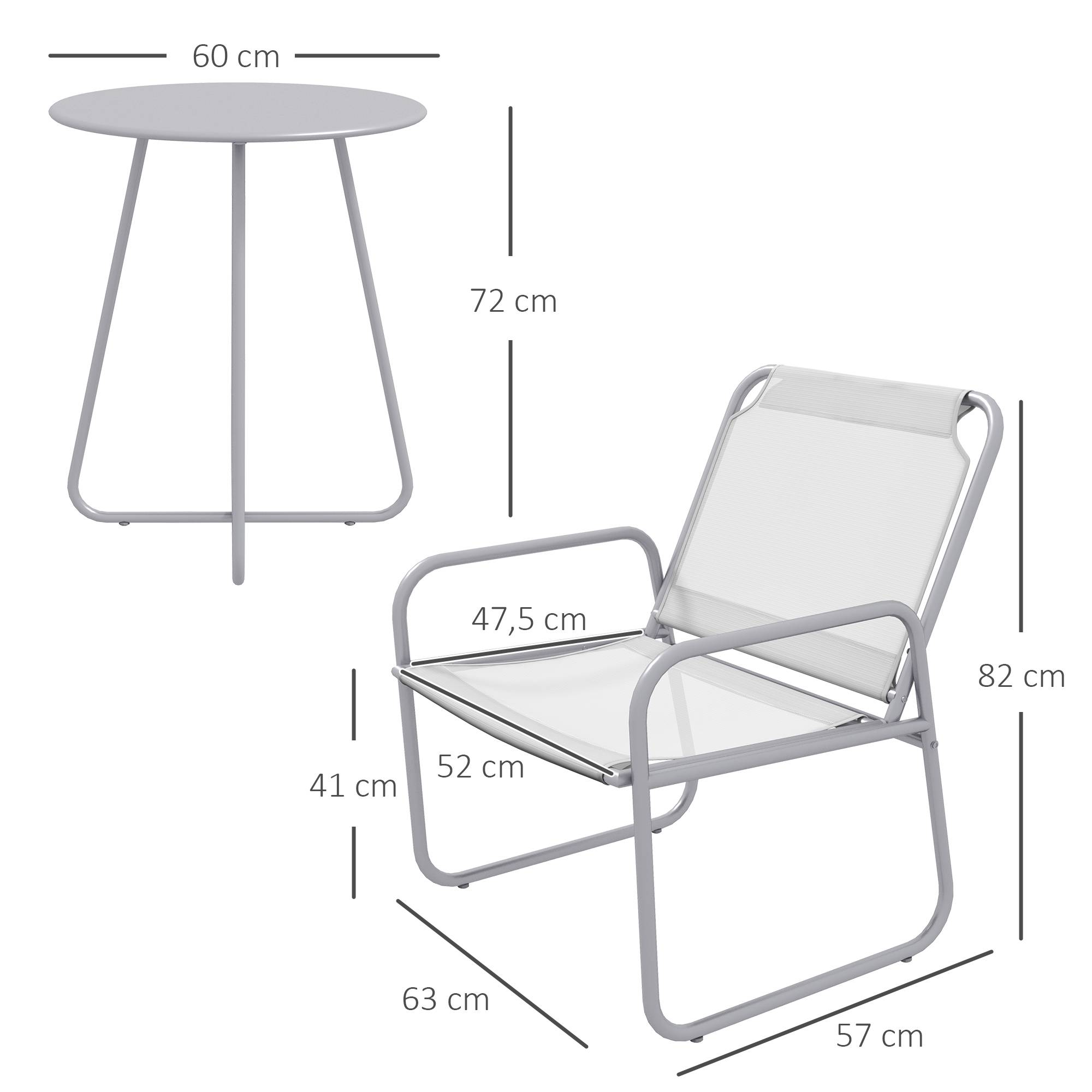 Ensemble de jardin 3 pièces : 2 fauteuils tissu respirant + table ronde Ø60 cm, gris clair - Image 3