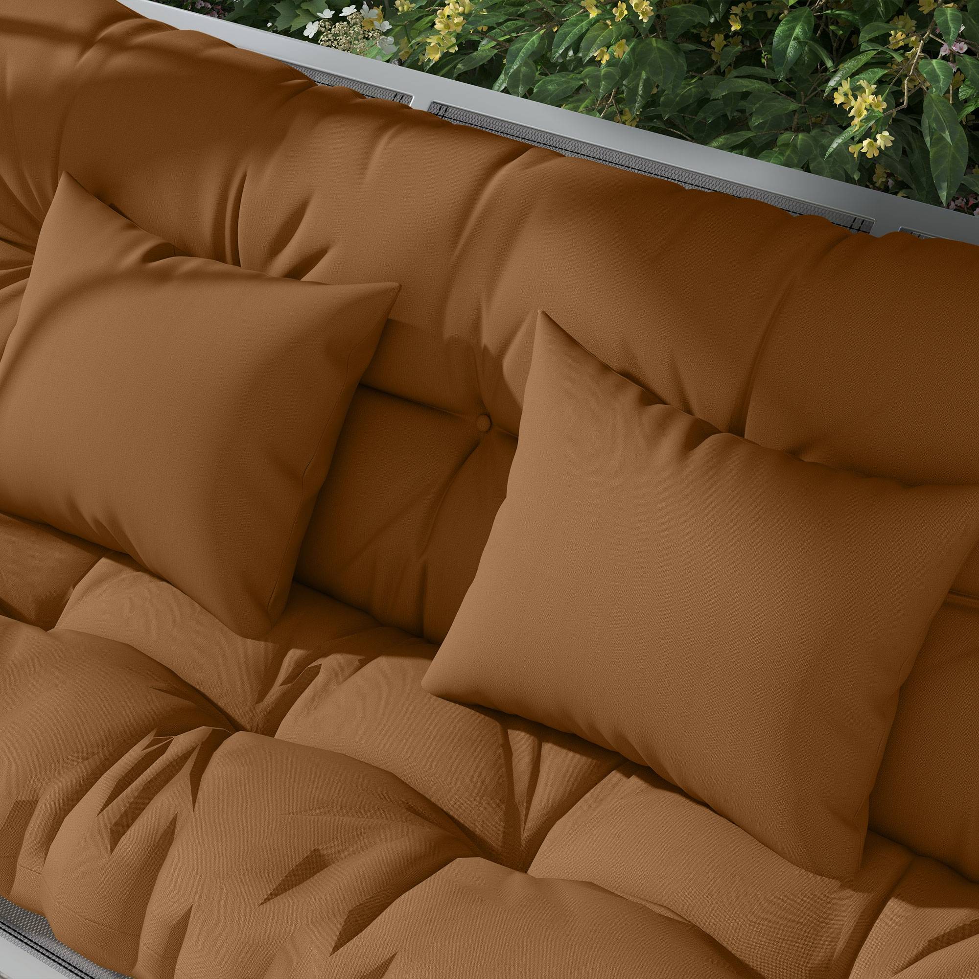 ComfortXL - Coussin de banc polyester 150 x 50 cm brun pour jardin rembourré déperlant avec attaches et coussins assortis - Image 8