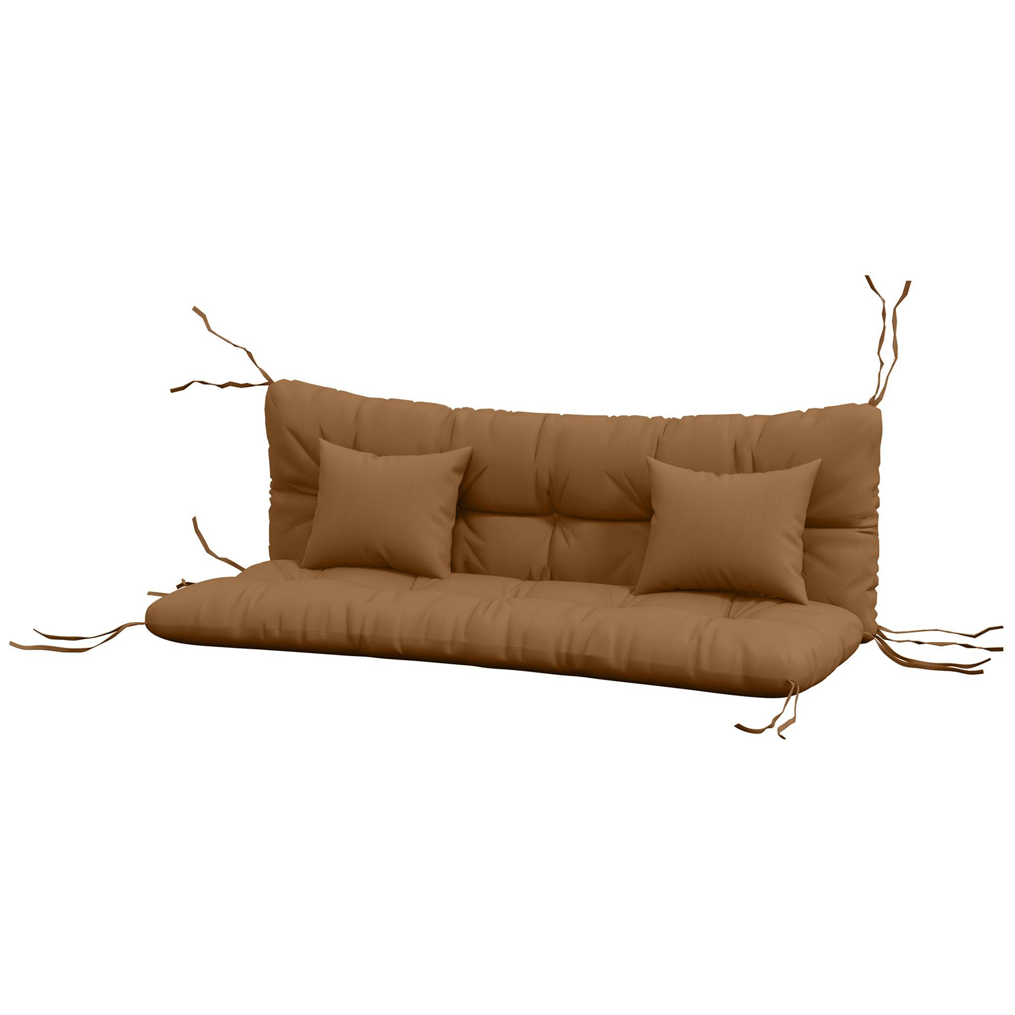 ComfortXL - Coussin de banc polyester 150 x 50 cm brun pour jardin rembourré déperlant avec attaches et coussins assortis - Image 2