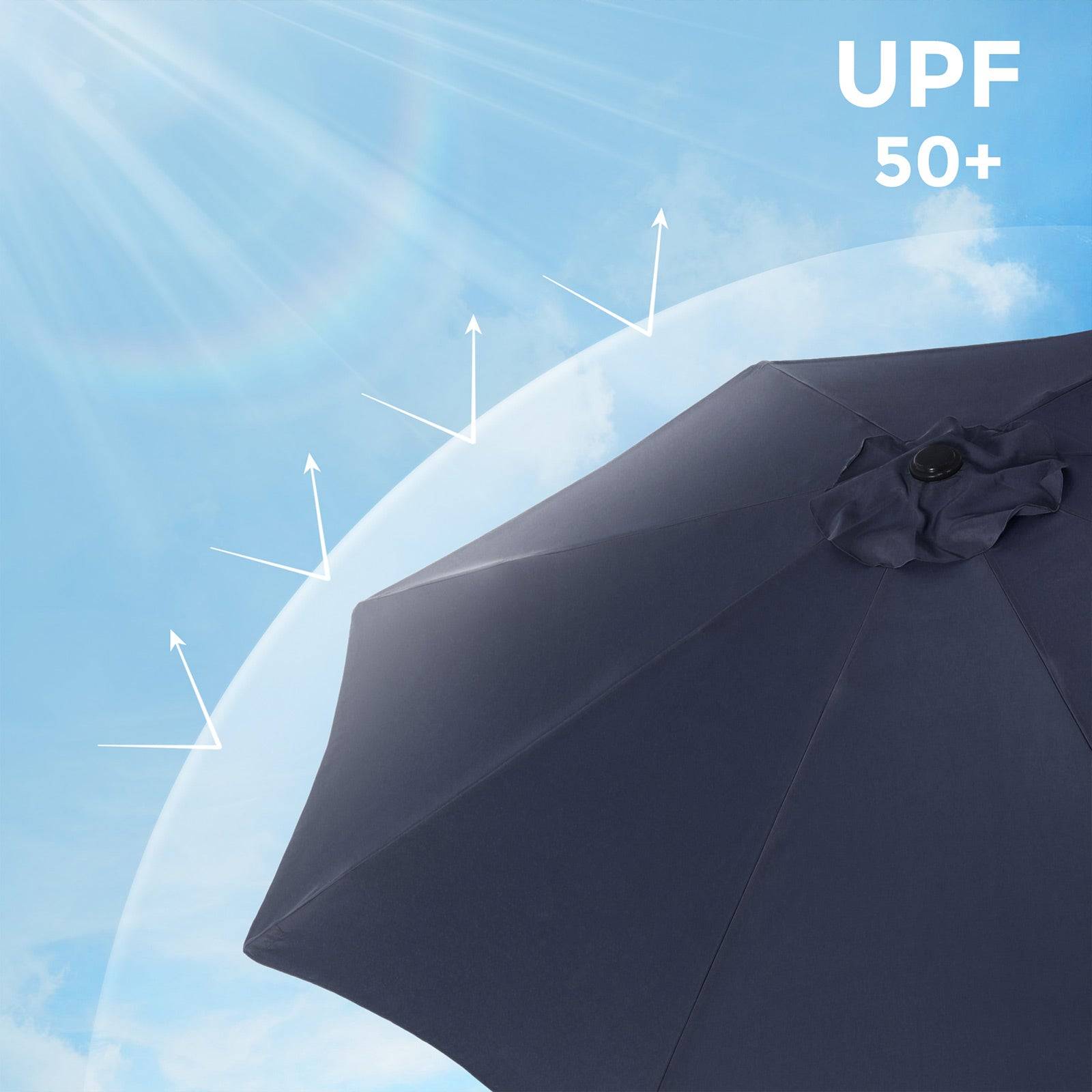Helloshop26 - Parasol de jardin ø3 m ombrelle protection UPF 50+ toile polyester octogonale inclinable manivelle balcon terrasse piscine plage sans socle bleu mari - Imagen 2