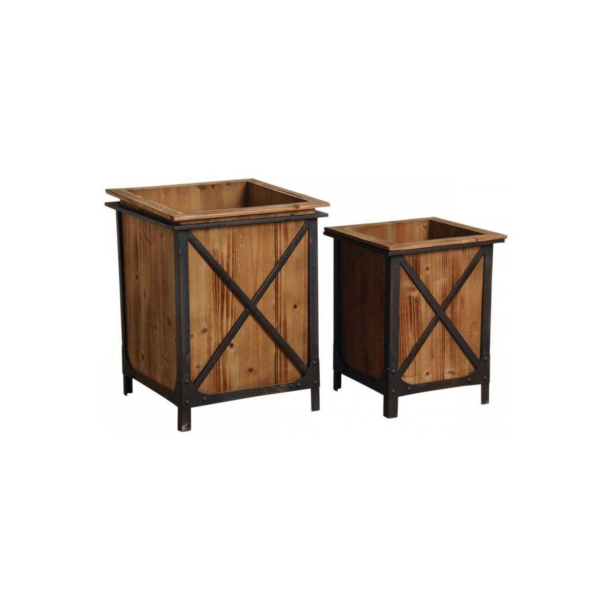 Aubry Gaspard - Cache-pot en pin et métal (Lot de 2) - Imagen 1