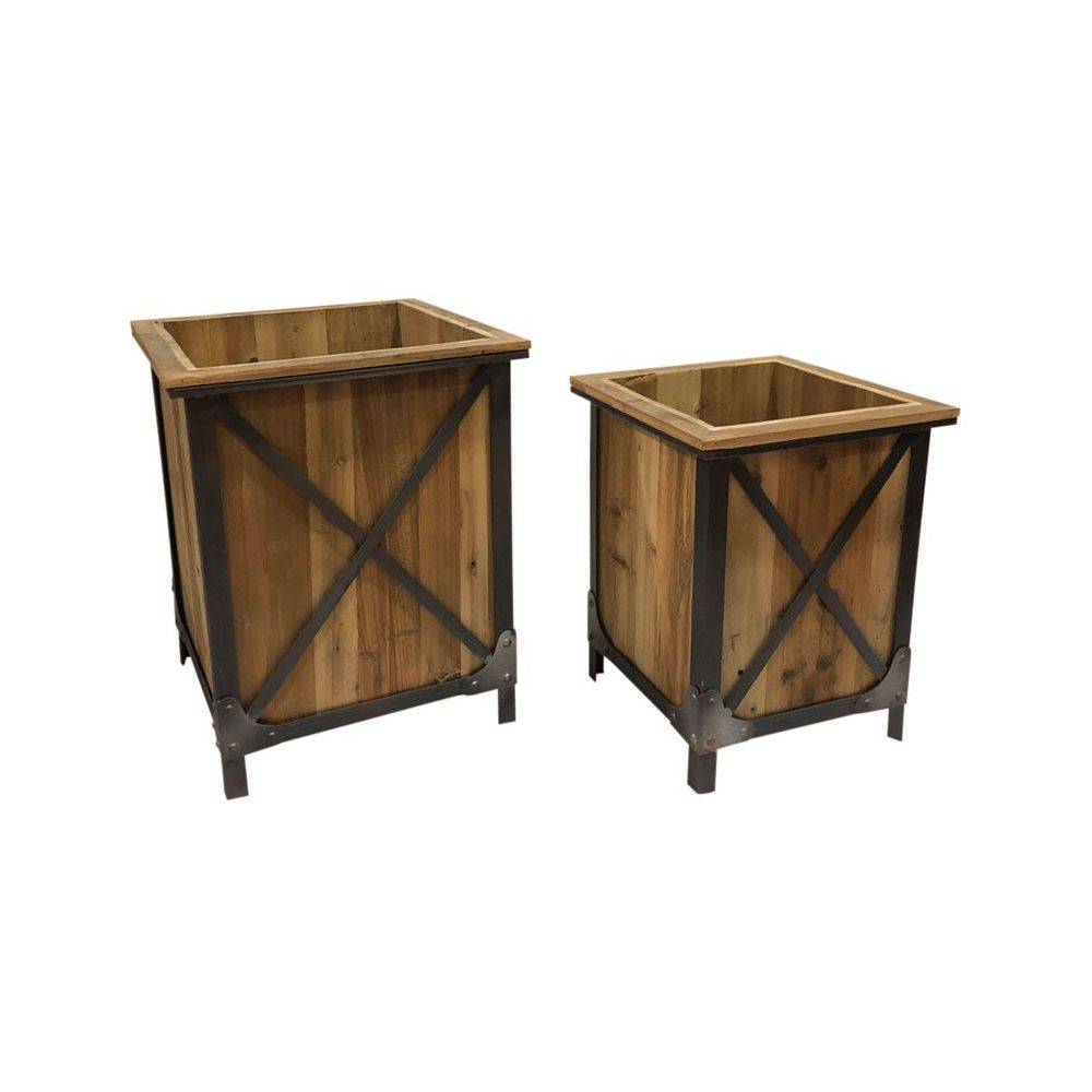 Aubry Gaspard - Cache-pot en pin et métal (Lot de 2) - Imagen 2