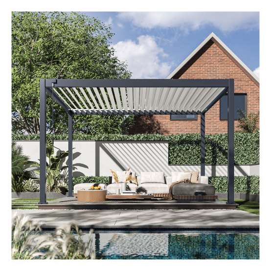 Ombrea - Pergola Bioclimatique Ombréa VS 3x4M adossée - Anthracite/Blanc - V2 - Image 8