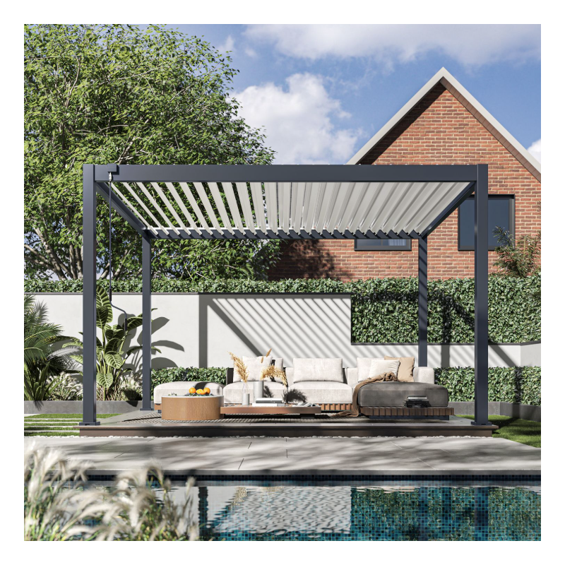 Ombrea - Pergola Bioclimatique Ombréa VS 3x4M adossée - Anthracite/Blanc - V2 - Image 8