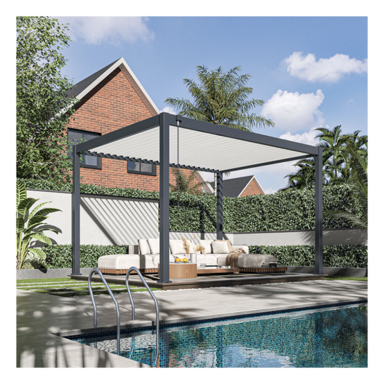 Ombrea - Pergola Bioclimatique Ombréa VS 3x4M adossée - Anthracite/Blanc - V2 - Image 9