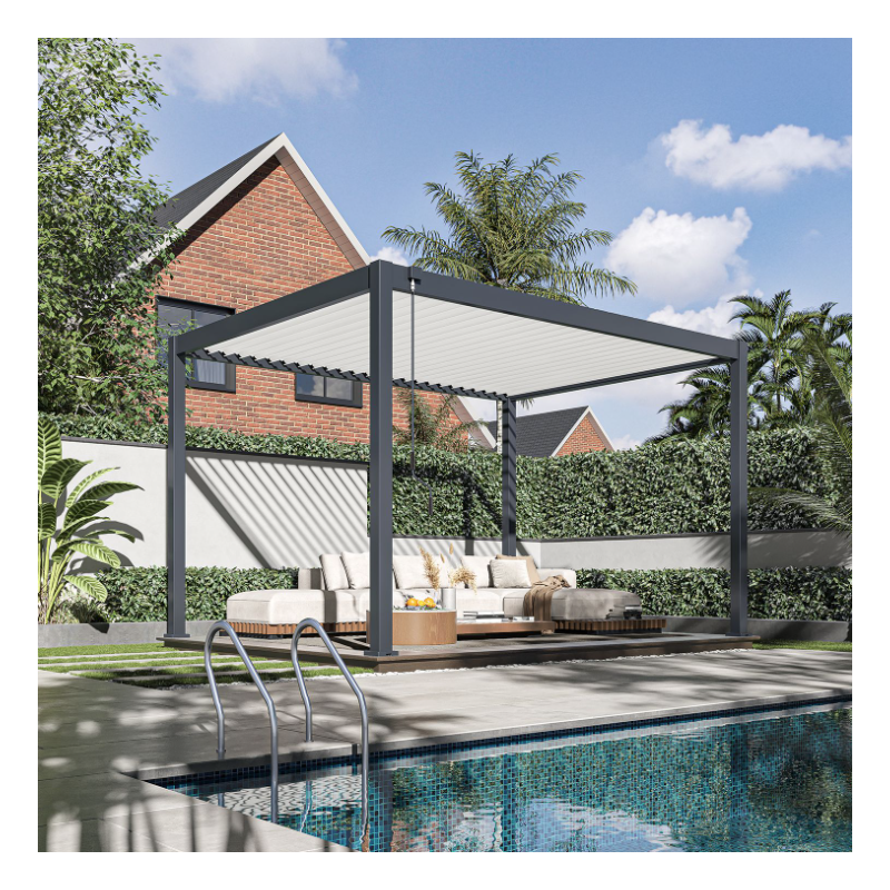 Ombrea - Pergola Bioclimatique Ombréa VS 3x4M adossée - Anthracite/Blanc - V2 - Image 9