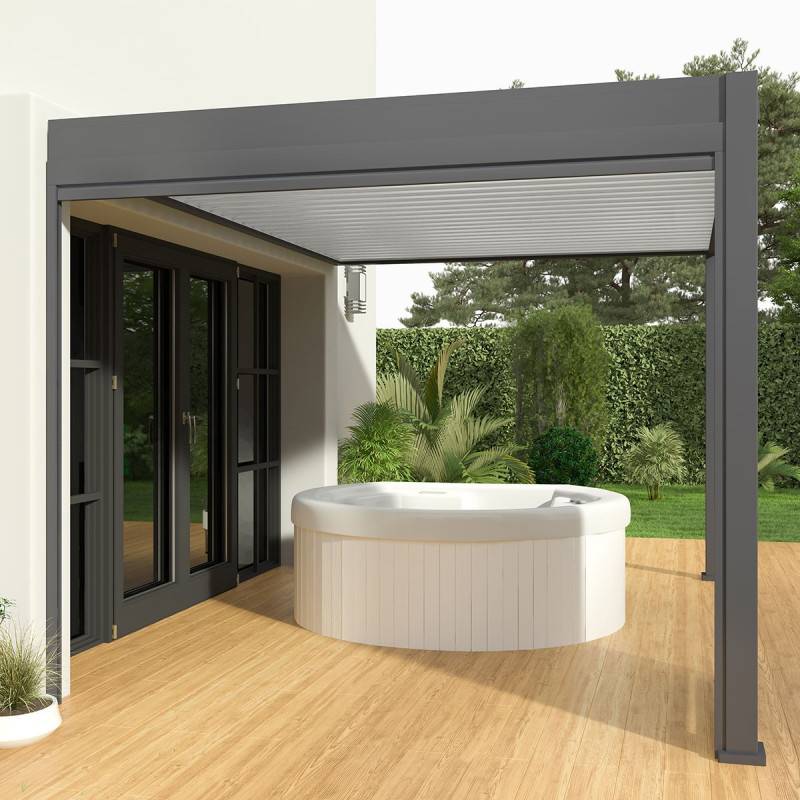 Ombrea - Pergola Bioclimatique Ombréa VS 3x4M adossée - Anthracite/Blanc - V2 - Image 5