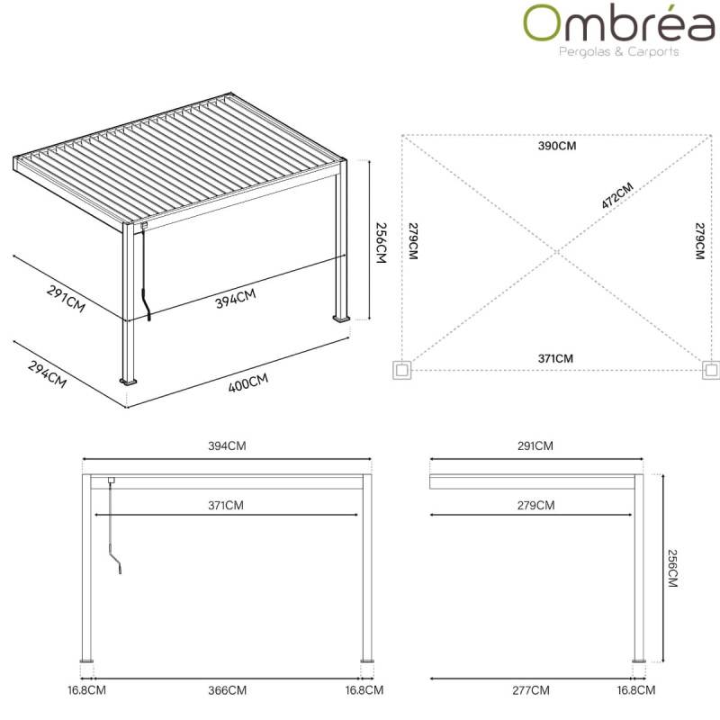 Ombrea - Pergola Bioclimatique Ombréa VS 3x4M adossée - Anthracite/Blanc - V2 - Image 10