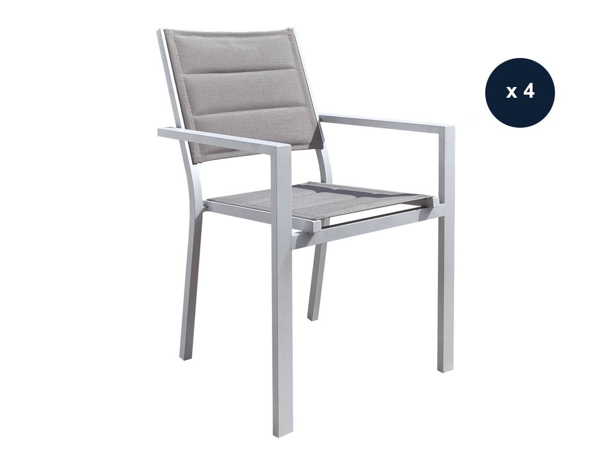 Lot de 4 Fauteuils de jardin en aluminium et textilène matelassé gris, empilable, Ibiza Perle - Jardiline - Imagen 1