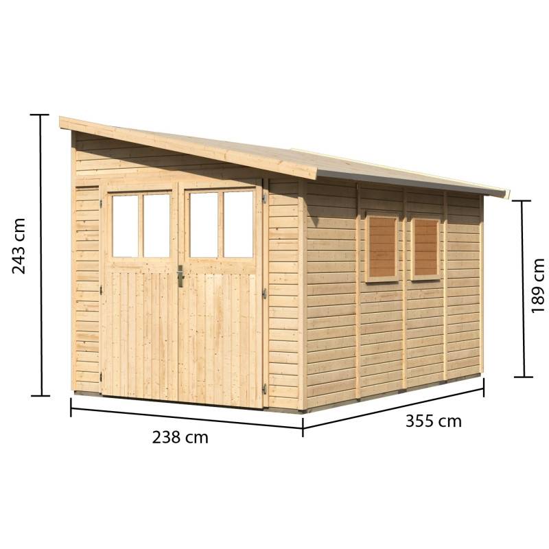 Abri de jardin adossé 8,27m² en épicéa massif 19mm Bomlitz 4 marron avec embase Karibu - Image 3