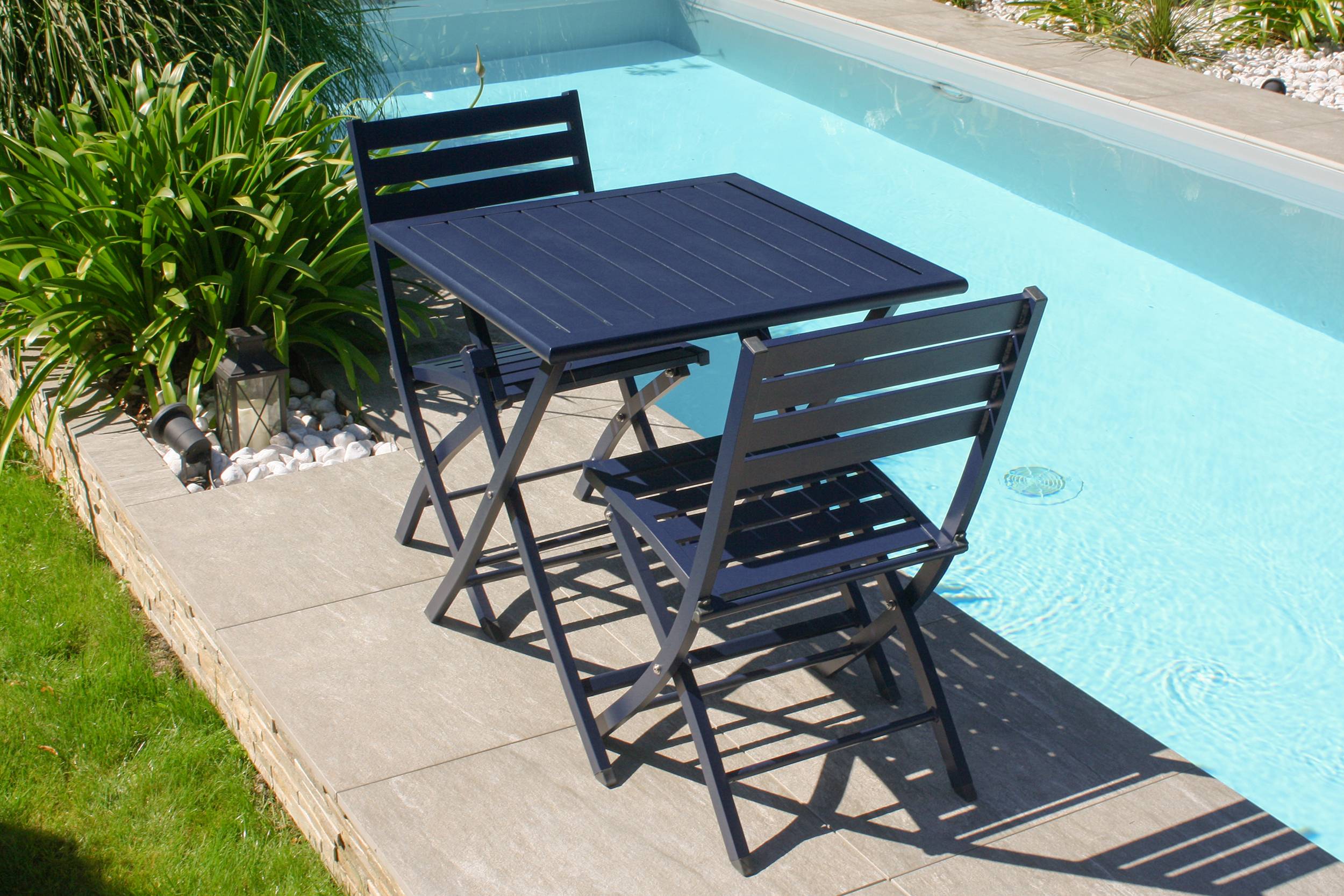 Chaise de jardin pliante en aluminium - Bleu marine - MARIUS - Image 1