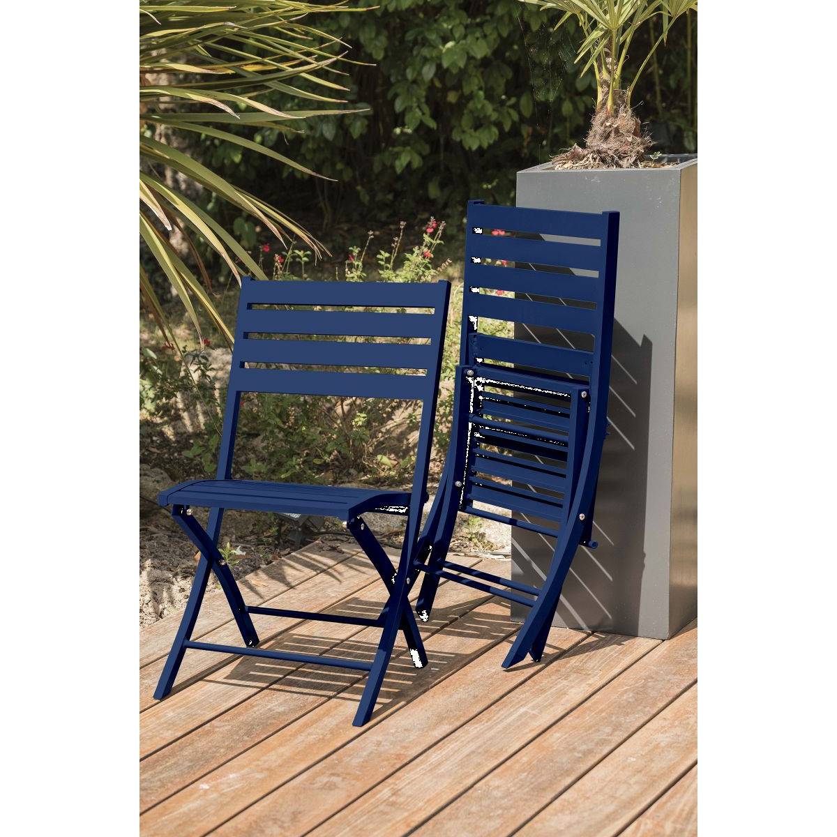 Paris Prix - Chaise de Jardin Pliante "Marius" 82cm Bleu Marine - Imagen 4