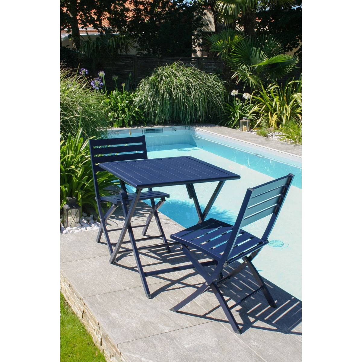 Chaise de jardin pliante en aluminium - Bleu marine - MARIUS - Image 6