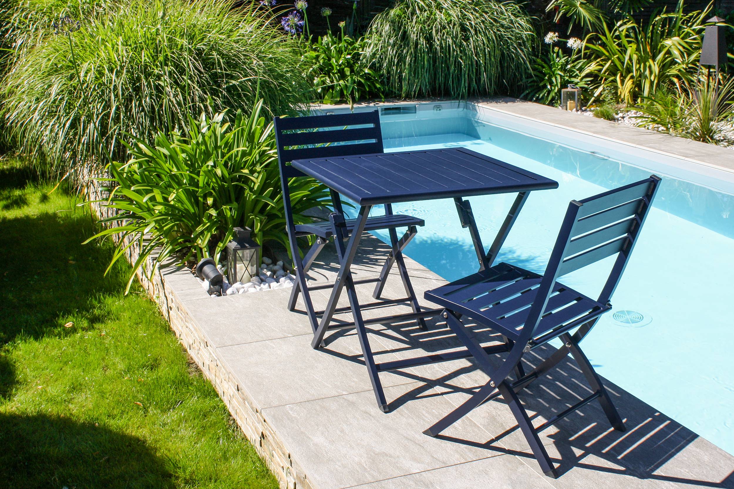 Chaise de jardin pliante en aluminium - Bleu marine - MARIUS - Image 2