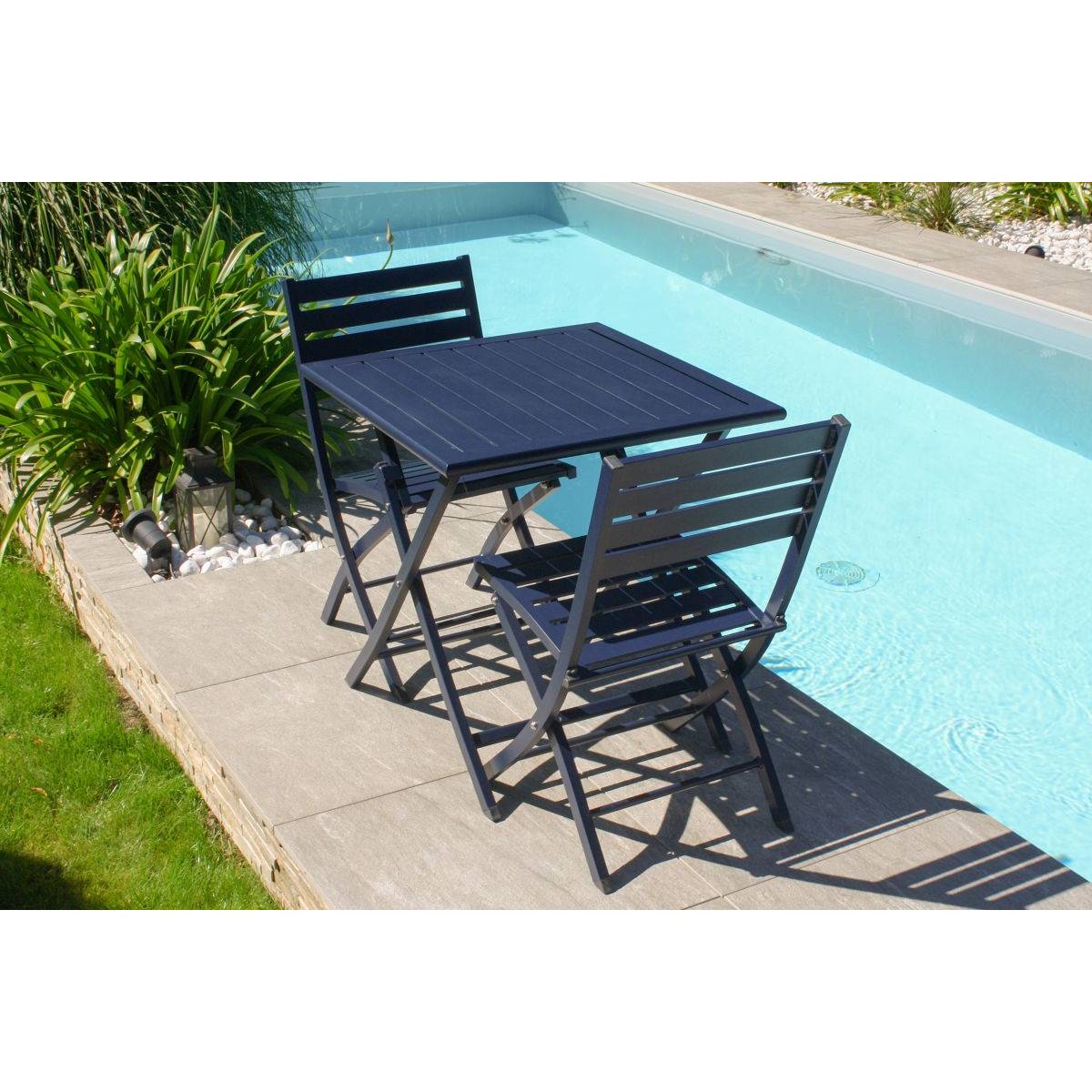 Chaise de jardin pliante en aluminium - Bleu marine - MARIUS - Image 7