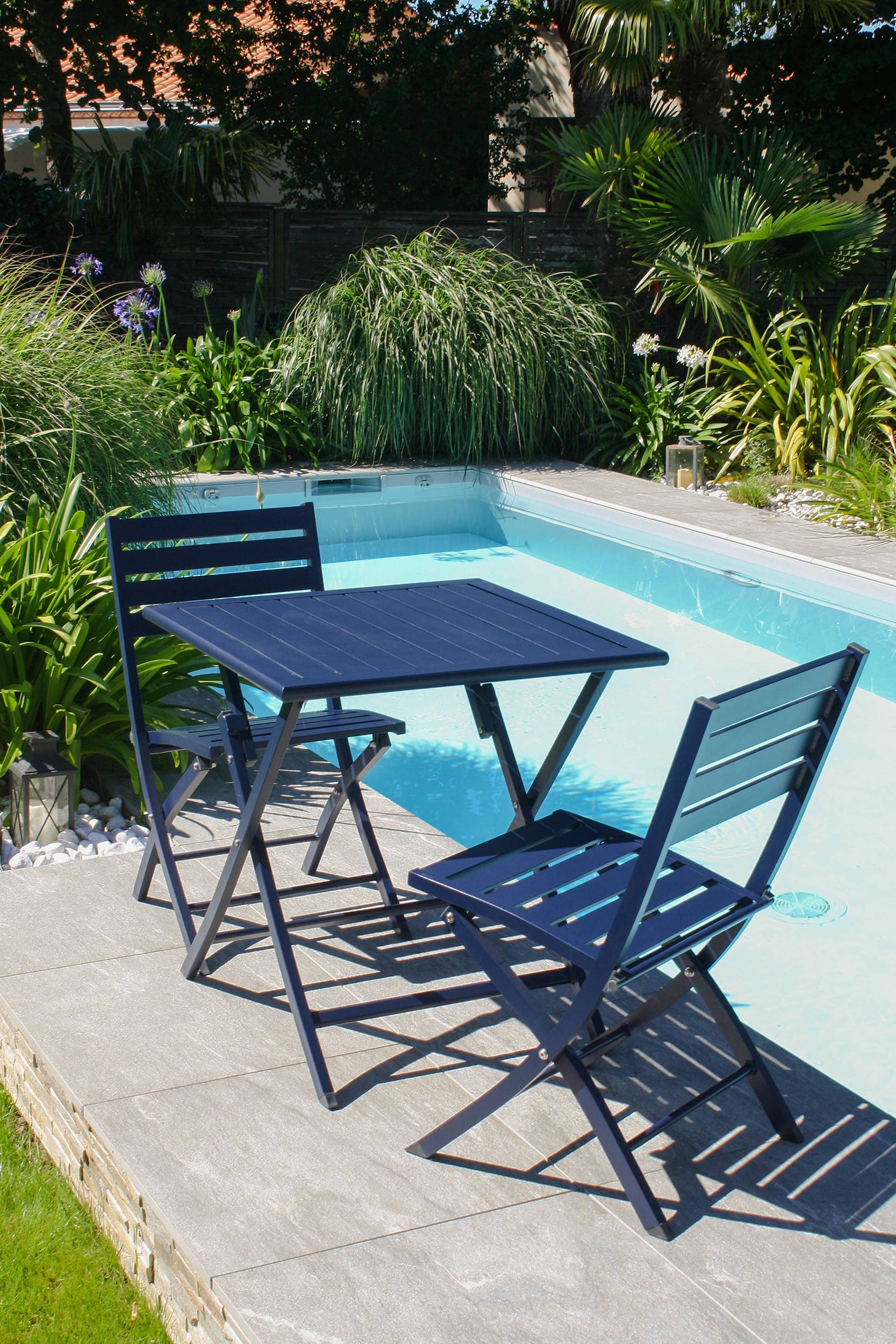 Chaise de jardin pliante en aluminium - Bleu marine - MARIUS - Image 3