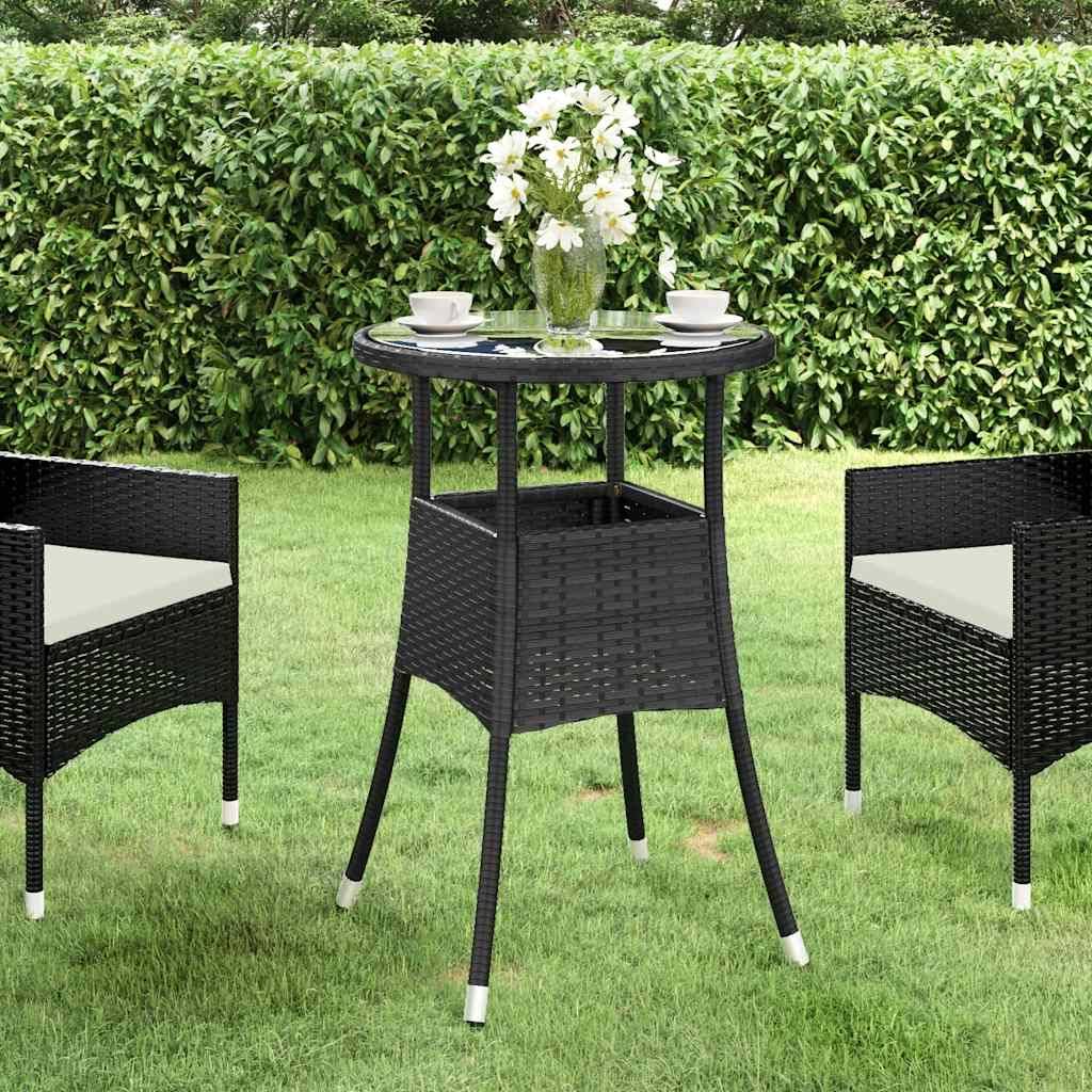 Table de jardin noire résine tressée et verre trempé 60 x 75 cm - PANGIVO - Image 1