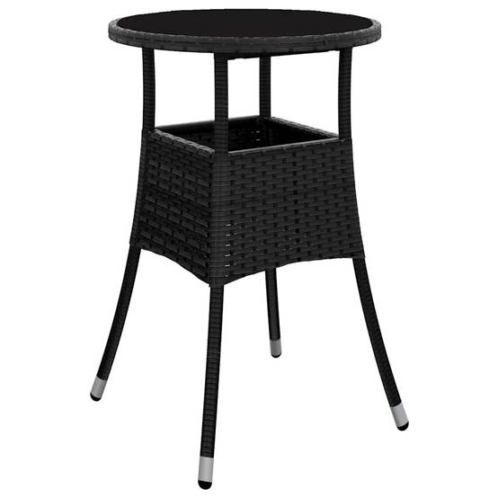 Table de jardin noire résine tressée et verre trempé 60 x 75 cm - PANGIVO - Image 2