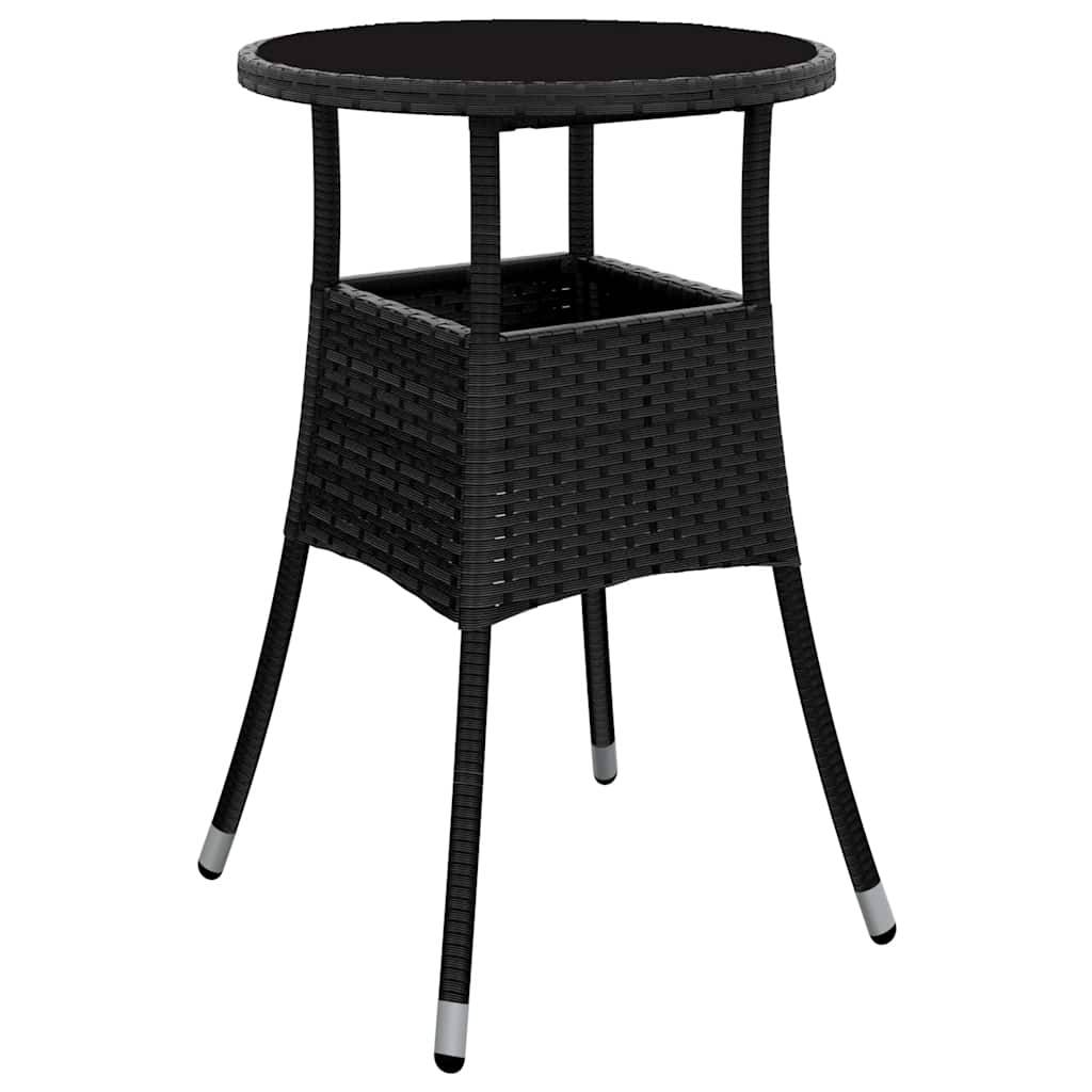 Table de jardin noire résine tressée et verre trempé 60 x 75 cm - PANGIVO - Image 2