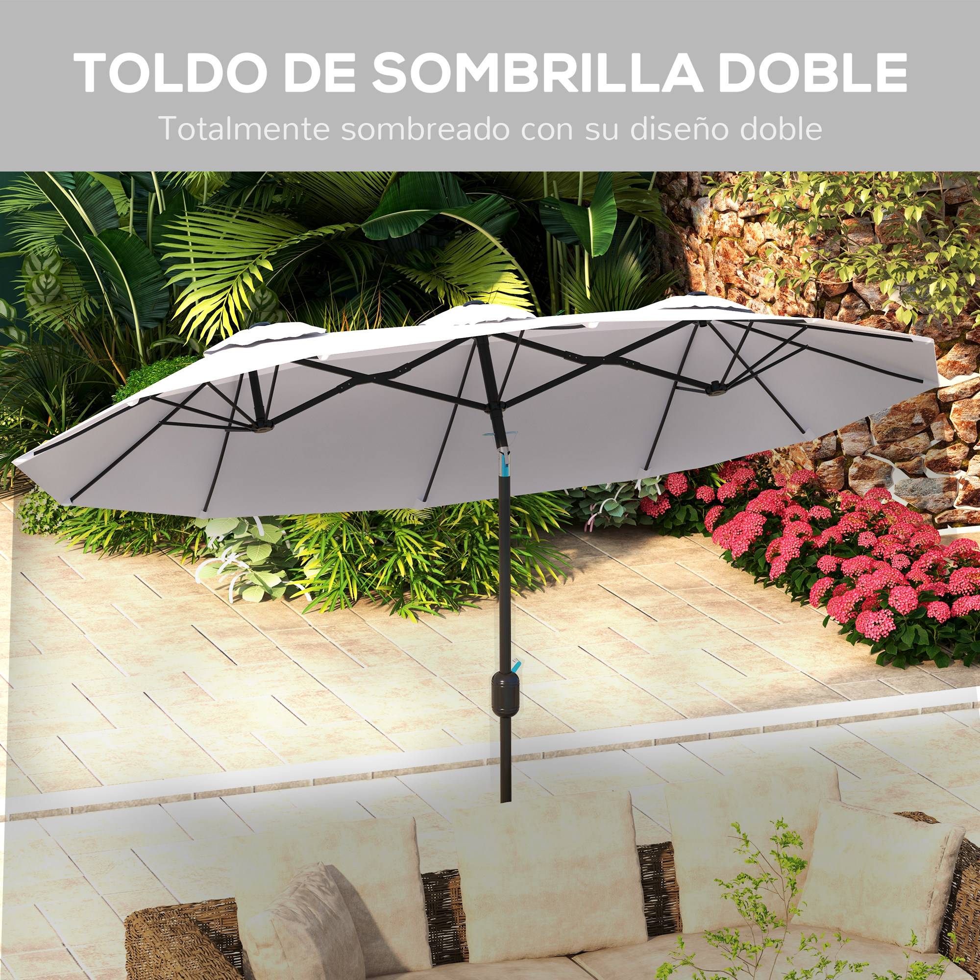 ComfortXL - Parasol Double Rectangulaire Jardin Inclinable avec Manivelle 295x152 cm Crème - ComfortXL Outdoor Living - Image 7