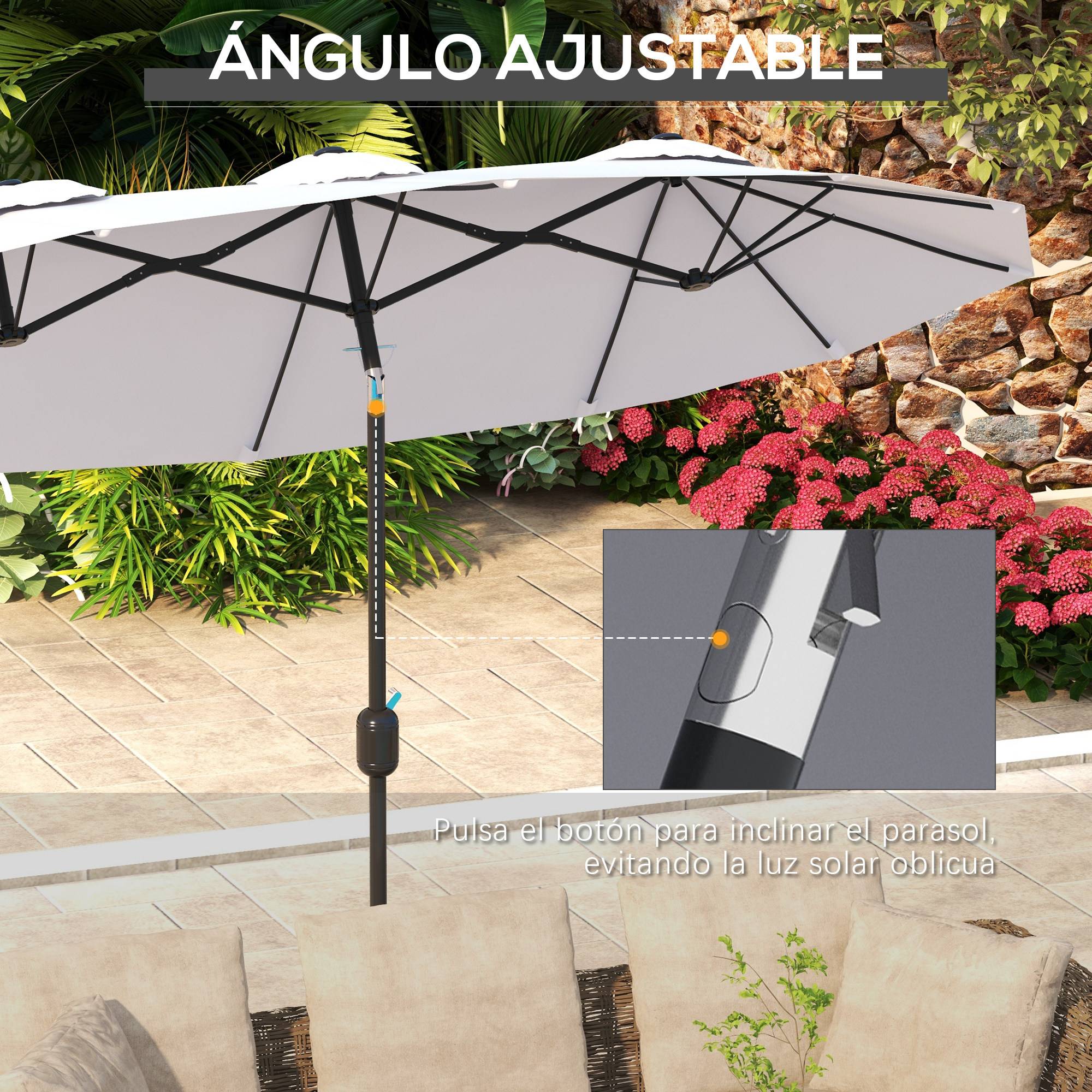 ComfortXL - Parasol Double Rectangulaire Jardin Inclinable avec Manivelle 295x152 cm Crème - ComfortXL Outdoor Living - Image 6