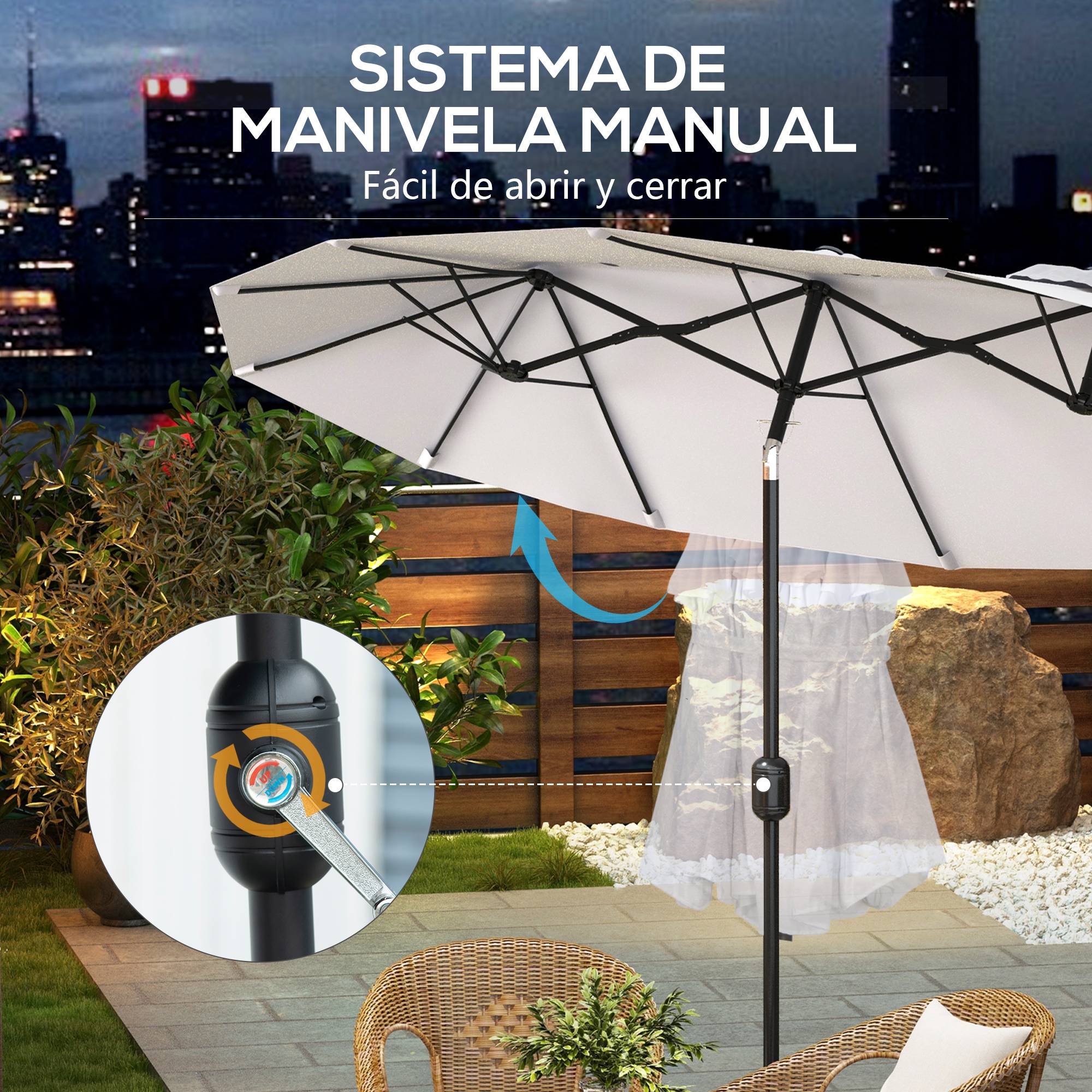 ComfortXL - Parasol Double Rectangulaire Jardin Inclinable avec Manivelle 295x152 cm Crème - ComfortXL Outdoor Living - Image 8