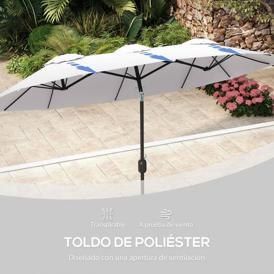 ComfortXL - Parasol Double Rectangulaire Jardin Inclinable avec Manivelle 295x152 cm Crème - ComfortXL Outdoor Living - Image 9