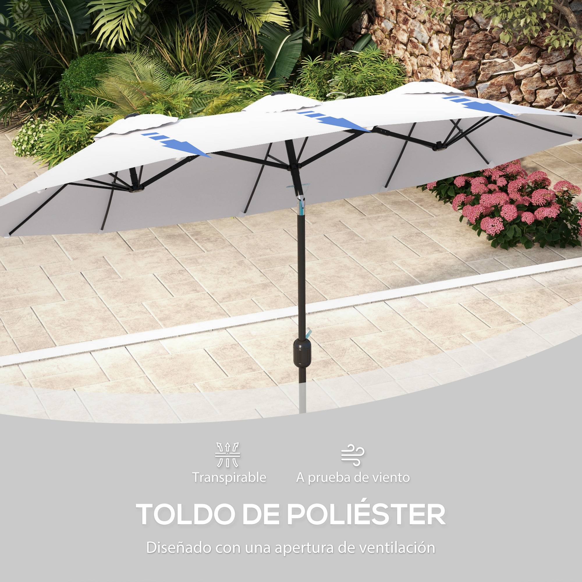 ComfortXL - Parasol Double Rectangulaire Jardin Inclinable avec Manivelle 295x152 cm Crème - ComfortXL Outdoor Living - Image 9
