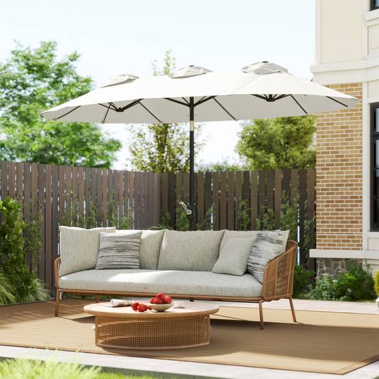 ComfortXL - Parasol Double Rectangulaire Jardin Inclinable avec Manivelle 295x152 cm Crème - ComfortXL Outdoor Living - Image 3