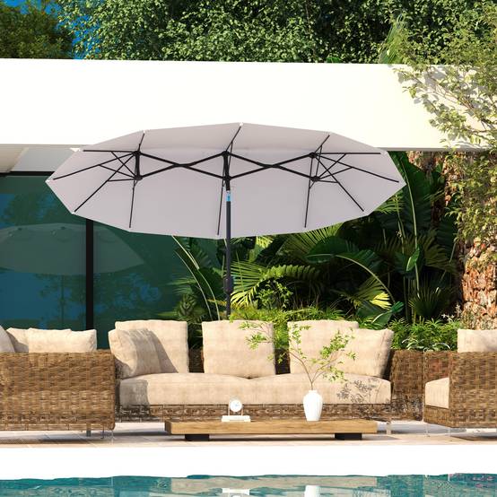 ComfortXL - Parasol Double Rectangulaire Jardin Inclinable avec Manivelle 295x152 cm Crème - ComfortXL Outdoor Living - Image 4