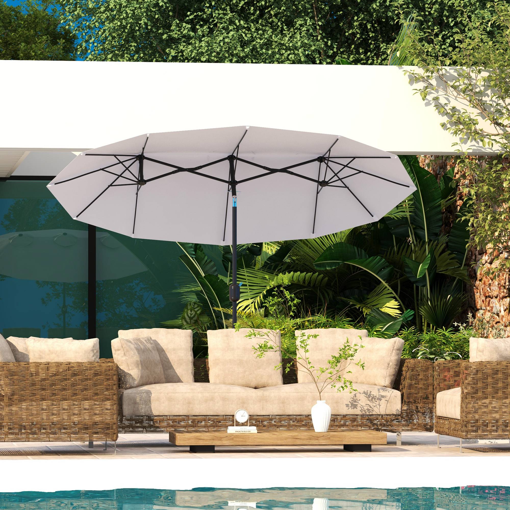 ComfortXL - Parasol Double Rectangulaire Jardin Inclinable avec Manivelle 295x152 cm Crème - ComfortXL Outdoor Living - Image 4