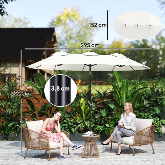 ComfortXL - Parasol Double Rectangulaire Jardin Inclinable avec Manivelle 295x152 cm Crème - ComfortXL Outdoor Living - Image 5