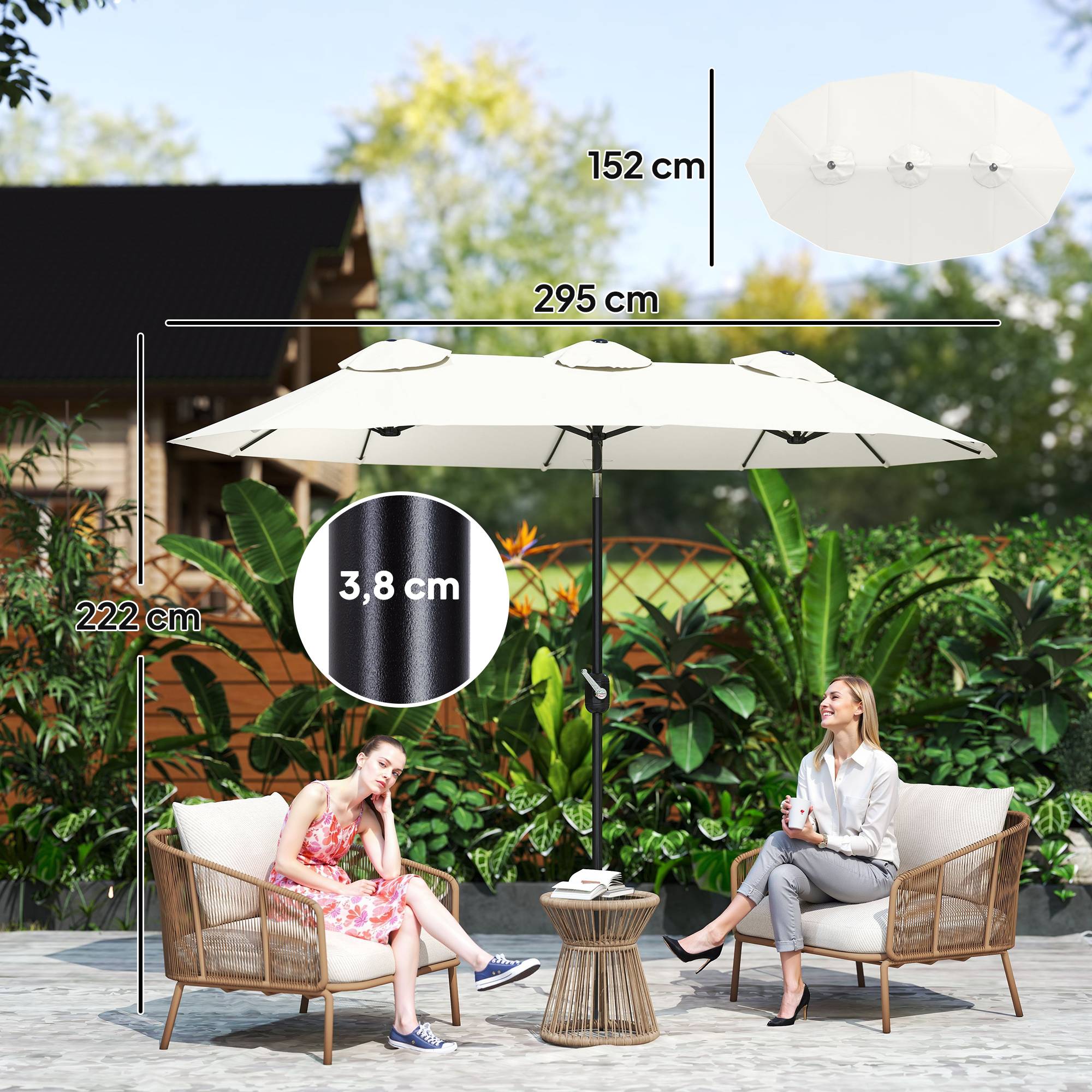 ComfortXL - Parasol Double Rectangulaire Jardin Inclinable avec Manivelle 295x152 cm Crème - ComfortXL Outdoor Living - Image 5