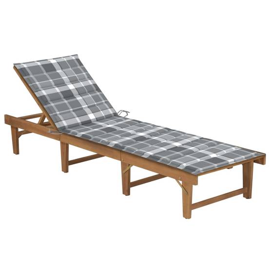 Chaise longue | Transat | Bain de soleil pliable avec coussin Bois d'acacia solide - Image 2