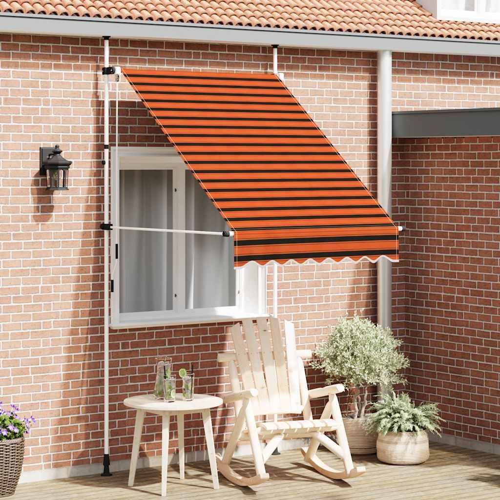 ComfortXL - Auvent de Terrasse sans Perçage Manuel Rétractable Réglable Rayé Orange Marron 150x120 cm – ComfortXL Outdoor Living - Image 1