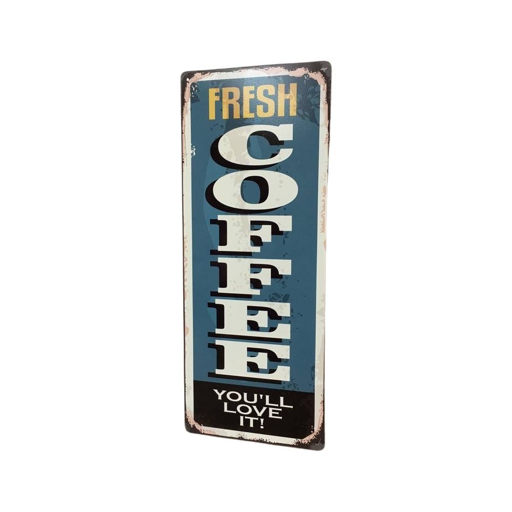 Plaque murale décorative vintage métal bleu Fresh coffee 20x50cm Chemin de campagne - Image 4