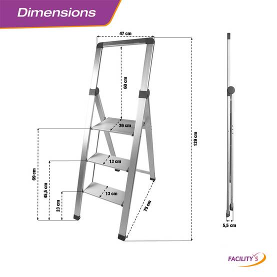 Facilitys - Marchepied 3 marches aluminium extra-slim 150 kg - FACILITYS - Image 5